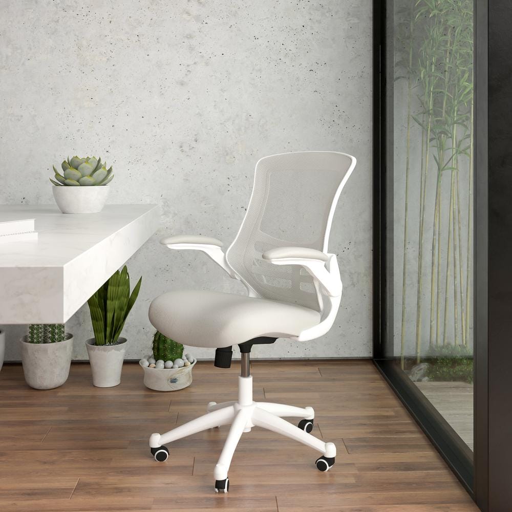 Kelista Mid-Back Mesh Swivel Ergonomic Task Office Chair in Light Gray/White Frame with Flip-Up Arms
