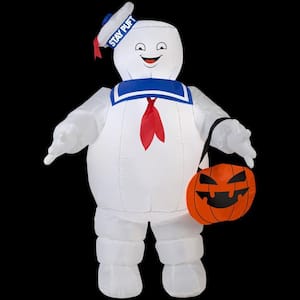 Gemmy 42 in. Stay Puft Inflatable with Pumpkin Tote Ghostbusters G ...