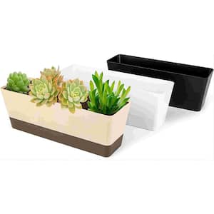Window Boxes, 3-Pack 12 in. x 3.8 in. Mixed Color Rectangle Herb Planters with Tray, Indoor Succulent Cactus Plastic box