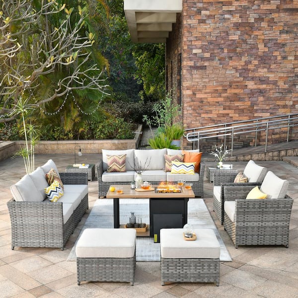 Toject Eufaula Gray 13-Piece Wicker Modern Outdoor Patio Conversation ...