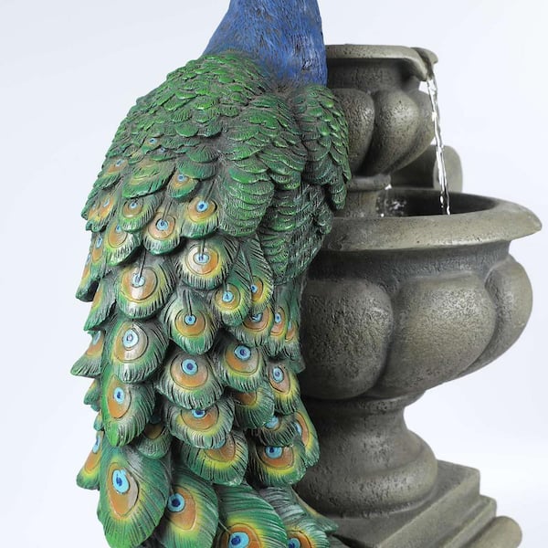 Luxen Home Resin Pedestal Peacock and Urns Outdoor Fountain 