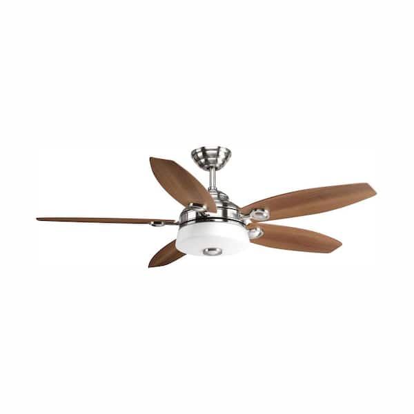Progress Lighting Graceful 54 in. Indoor Integrated LED Brushed Nickel Global Ceiling Fan with Remote for Living Room and Bedroom