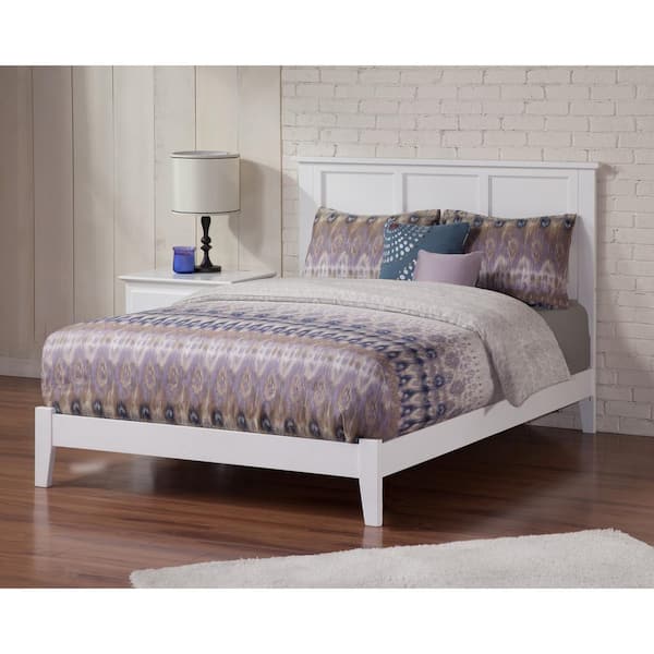 AFI Madison White Queen Solid Wood Frame Low Profile Platform Bed with Attachable USB Device Charger