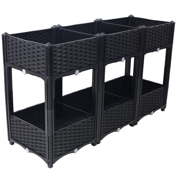 47.20 in. x 15.70 in. Elevated Black Polypropylene Raised Garden Bed with Drainage Plug
