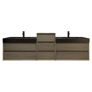 MIA 91 in. W x 20 in. D x 30 in. H Double Sink Middle Cabinet Bath Vanity in Coffee Wood with Black Stainless Steel Top