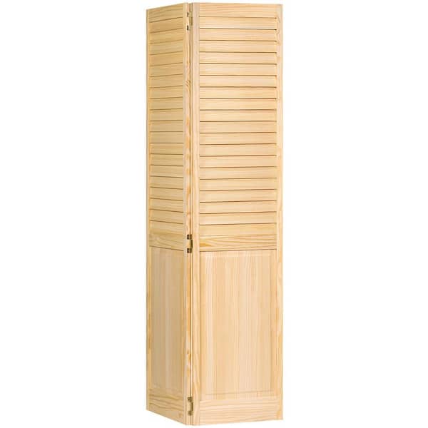 32 in. x 80 in. Plantation Louver Panel Solid Core Unfinished Wood Interior Closet Bi-Fold Door