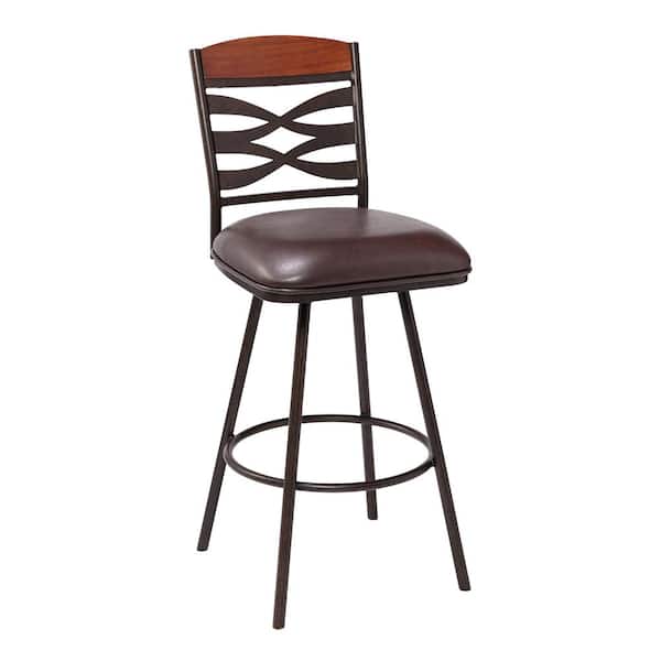 Armen Living Arden Contemporary 26 in. Auburn Bay with Brown Faux Leather and Sedona Wood Back Counter Height Bar Stool