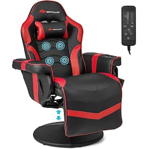 Massage Gaming Recliner Red Height Adjustable Racing Swivel Chair with Cup Holder