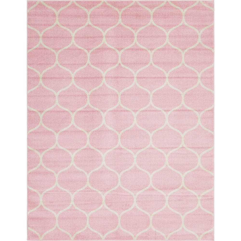 Pink Rectangular Stain-Resistant Synthetic Area Rug