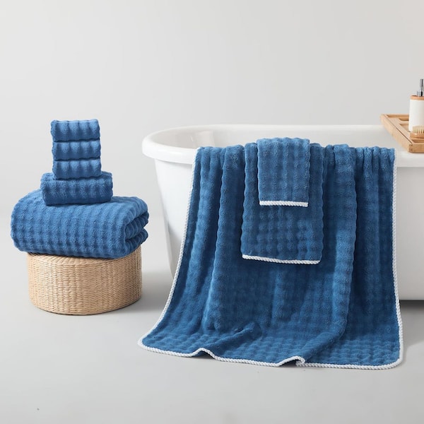 Wudkey 8-Piece Bathroom Accessory Set in Blue, Soft Bath Towel