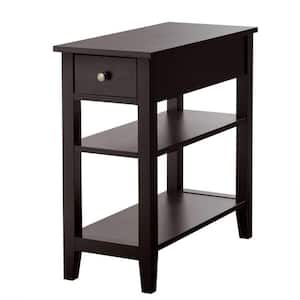 24 in. 3-Tier Coffee Nightstand Side Table with Double Shelves Drawer