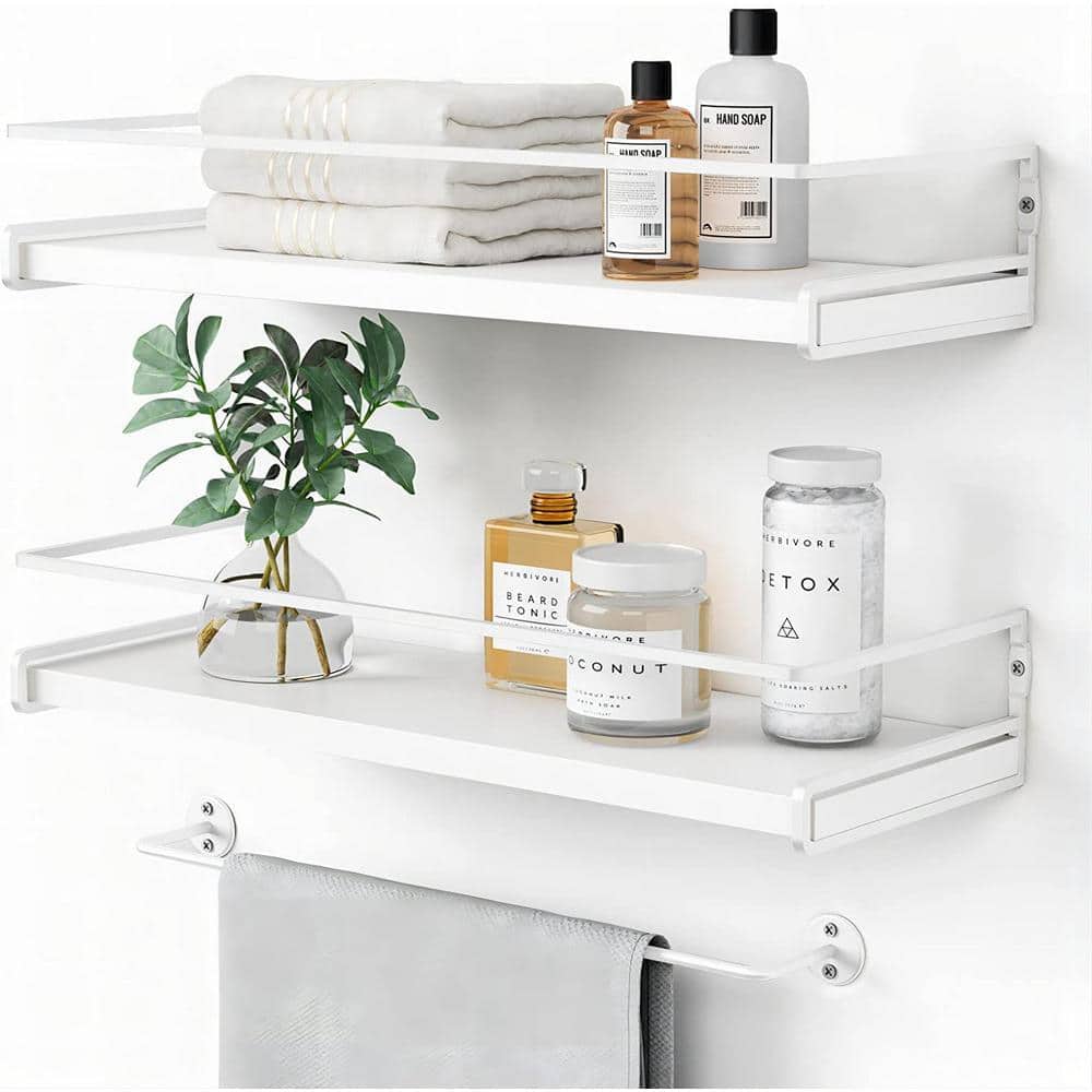 White Shelf / 丸窓 Cubilan 15.7 in. W x 6 in. D White Wood Decorative Wall Shelf (Set