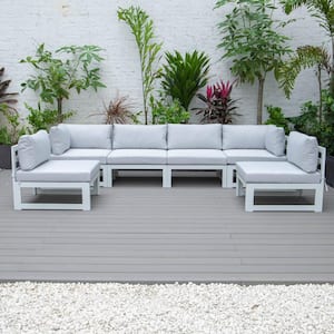 Chelsea White 6-Piece Aluminum Outdoor Patio Sectional with Light Grey Cushions