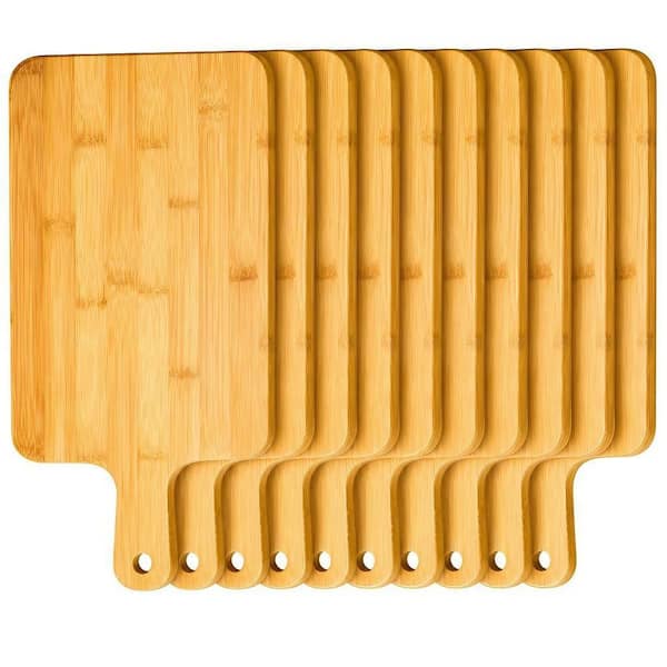 10-Piece 15.7 in. Wood Cutting Board with Handle, Bamboo Wooden Serving Kitchen Chopping Boards for Pizza, Bread, Cheese