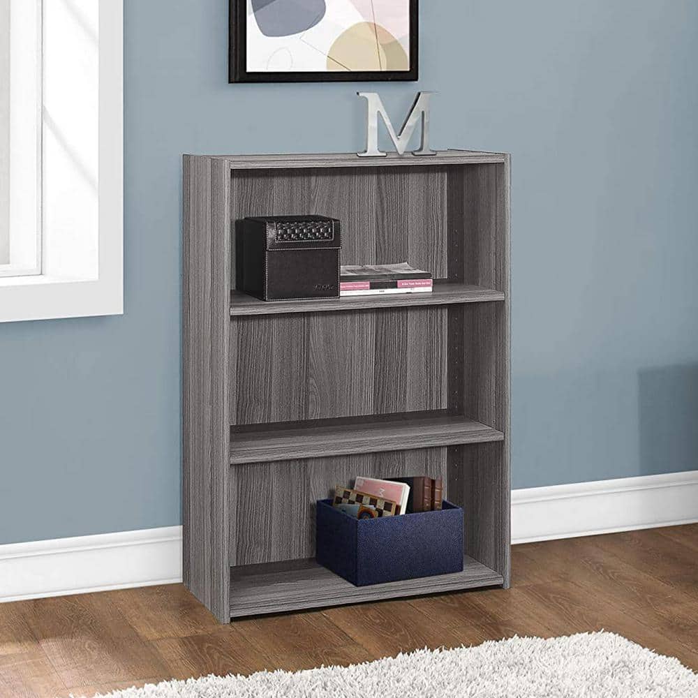 Gray Adjustable Three-Shelf Wood Bookcase