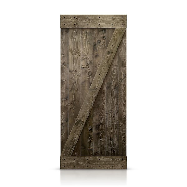 CALHOME Distressed Z 30 in. x 84 in. Espresso DIY Knotty Pine Wood Interior Sliding Barn Door Slab
