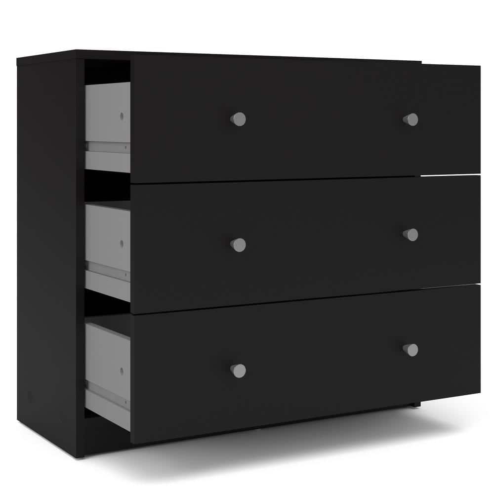 Sleek Portland Black Engineered Wood 3-Drawer Horizontal Dresser