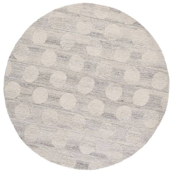 Metro 6 ft. x 6 ft. Gray/Ivory Polka Dot Round Rug