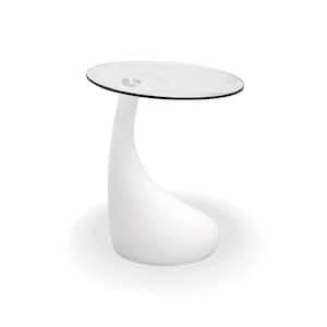 TearDrop Side Table White Color with 18 in. Round Glass Top