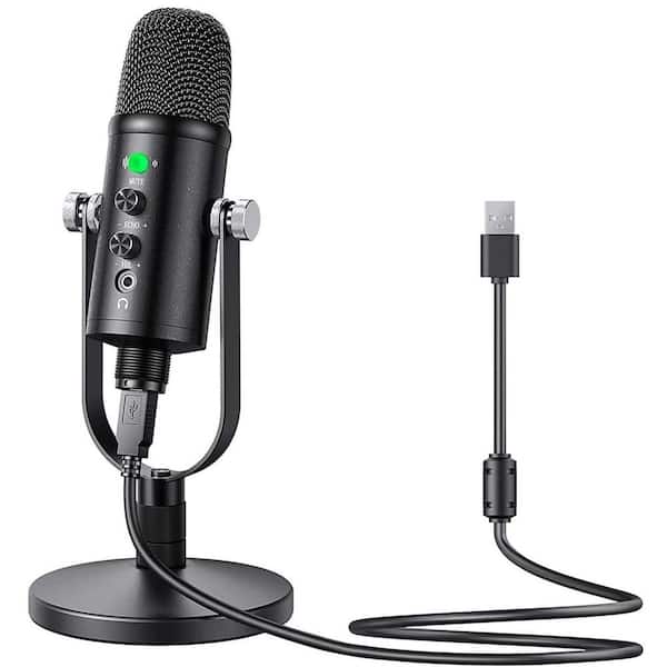 USB Condenser Microphone with Noise Reduction and Mute Button for PC Mac Phone PS4 PS5 in Black 1-Piece