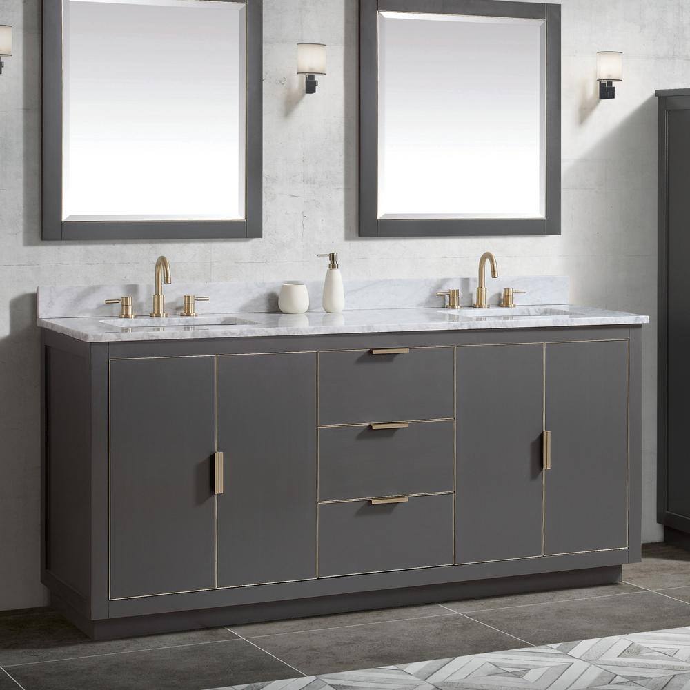 Austen 72" Twilight Gray and Gold Double Bathroom Vanity
