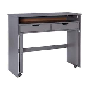 McLeod 42.13 in. Rectangular Gray Wood 2-Drawer Extendable Console Desk with Casters