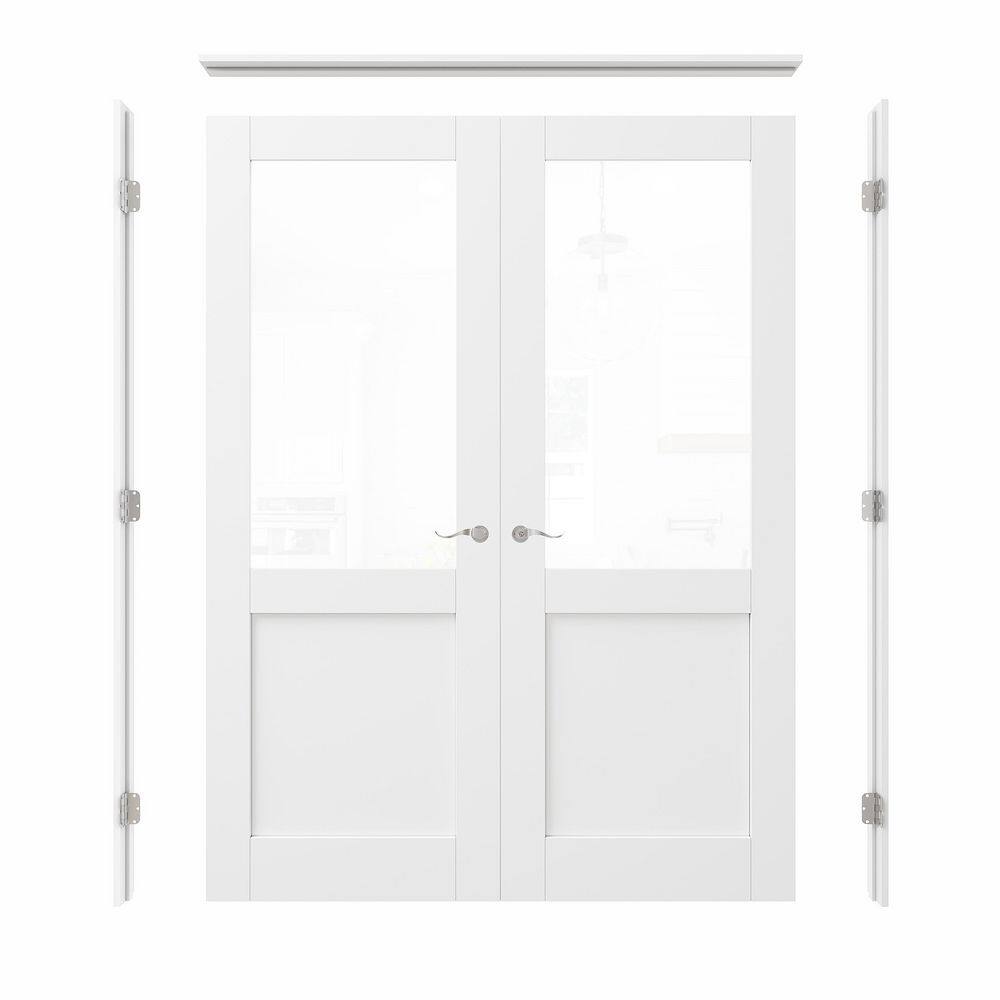 60 in. x 80 in. 1/2 Lite Clear Glass Universal-Handed White Solid Core Glass Double Prehung French Door+ Frame Set price history on PriceWatchPro