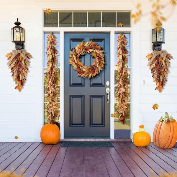 24 in. Fall Multi-Colored Sorghum Swag Includes a Complimentary Black Metal Artificial Christmas Swag Hanger