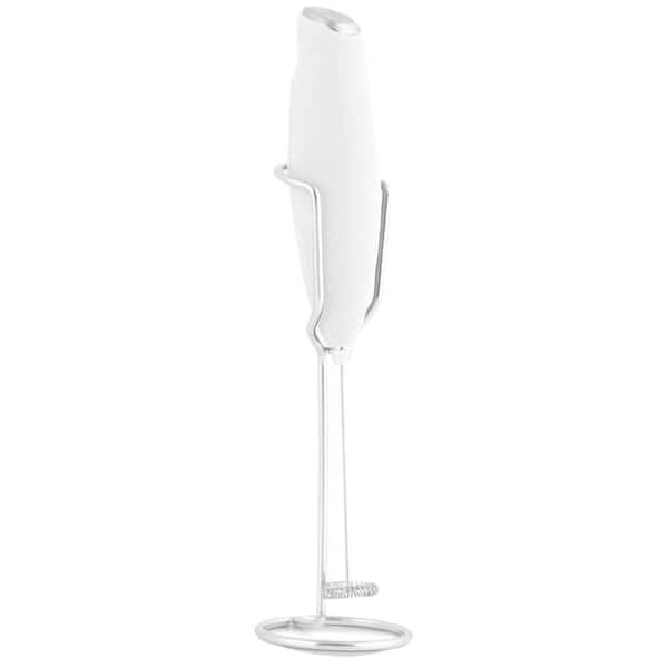 Zulay Kitchen Powerful Milk Frothier Handheld with Upgraded Holster Stand - White