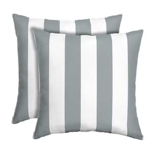 16 in. x 16 in. Stone Grey Cabana Stripe Outdoor Square Pillow (2-Pack)