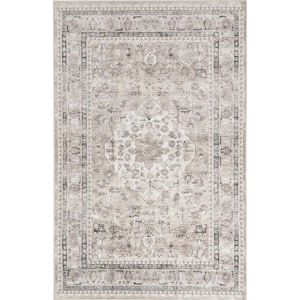 Davi Faded Stain-Resistant Machine Washable Taupe 6 ft. x 9 ft. Area Rug