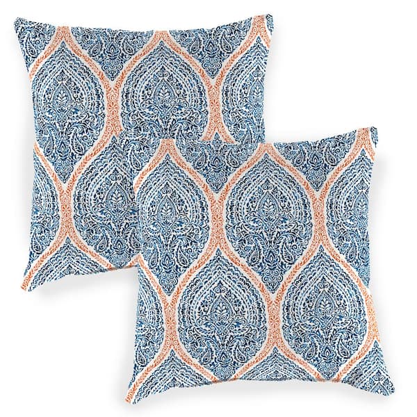 20 in. L x 20 in. W x 6 in. T Square Outdoor Throw Pillow in Andorra Tiger Lily (2-Pack)