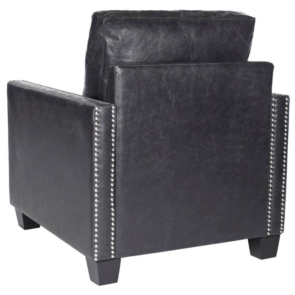 Contemporary Black Faux Leather Accent Chair with Silver Nailheads