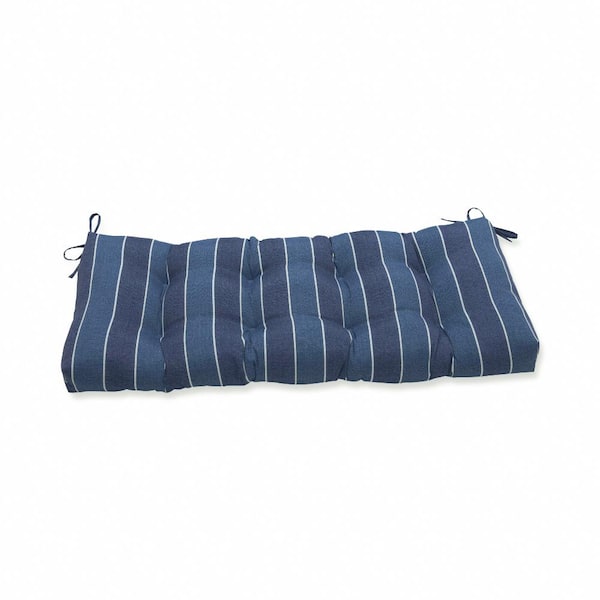 Pillow Perfect Striped Rectangular Outdoor Bench Cushion in Blue