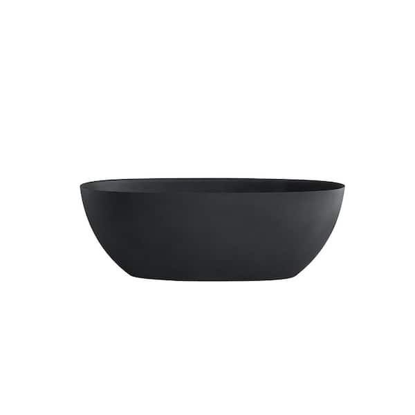 JimsMaison 65 in. x 30 in. Stone Resin Freestanding Flatbottom Soaking Bathtub with Right Drain in Matte Black