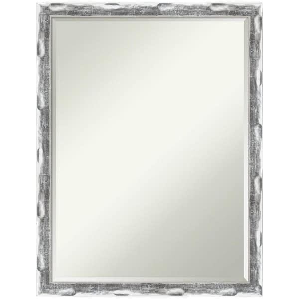 Amanti Art Scratched Wave Chrome 20 in. x 26 in. Petite Bevel Classic Rectangle Framed Bathroom Wall Mirror in Silver