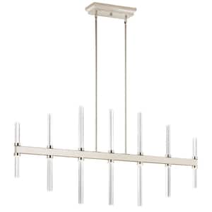 Sycara 48.25 in. 14-Light Integrated LED Polished Nickel Modern Crystal Linear Chandelier for Dining Room