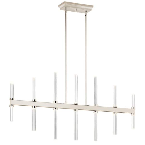 KICHLER Sycara 48.25 in. 14-Light Integrated LED Polished Nickel Modern Crystal Linear Chandelier for Dining Room
