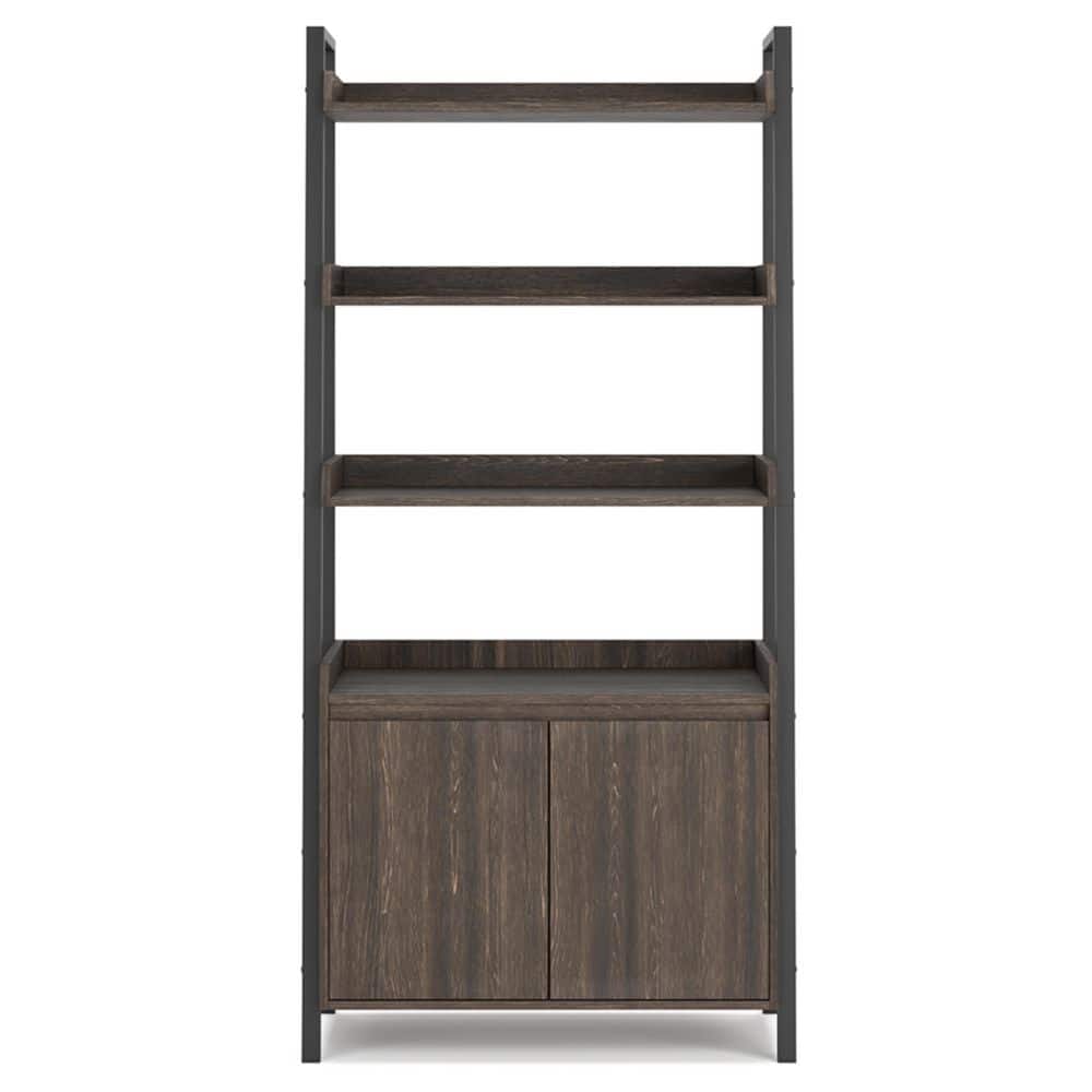 Zendex 72" Dark Brown Wood and Metal Bookcase with Cabinet