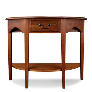 Favorite Finds Demilune 34.8 in. W x 13 in. D Medium Oak Half-Circle Wood Console Table with One Drawer and Shelf