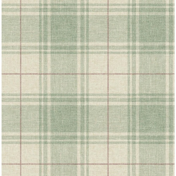 30.75 sq. ft. Pine and Cabernet Linen Cut Plaid Vinyl Peel and Stick Wallpaper Roll