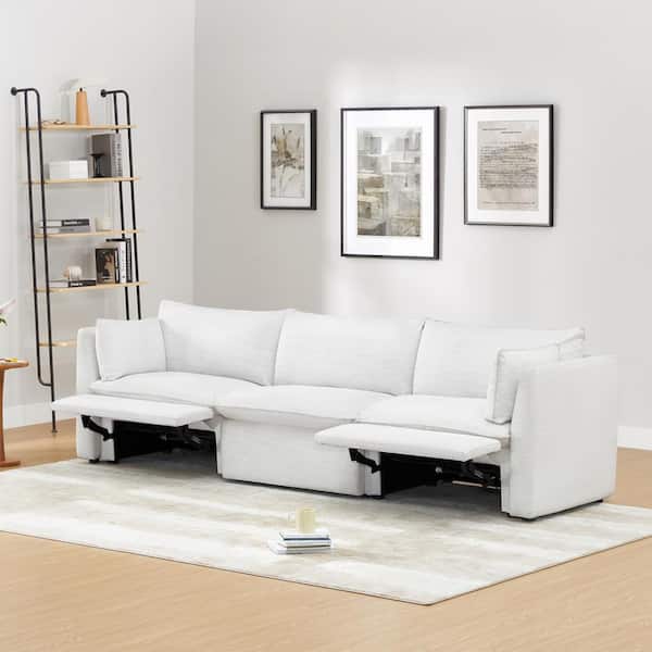 SPRUCE & SPRING Luna 114 in. Cream 3-Piece Fabric Modern Modular Power Sofa with 2-Power footrests and Square Arm for Livingroom