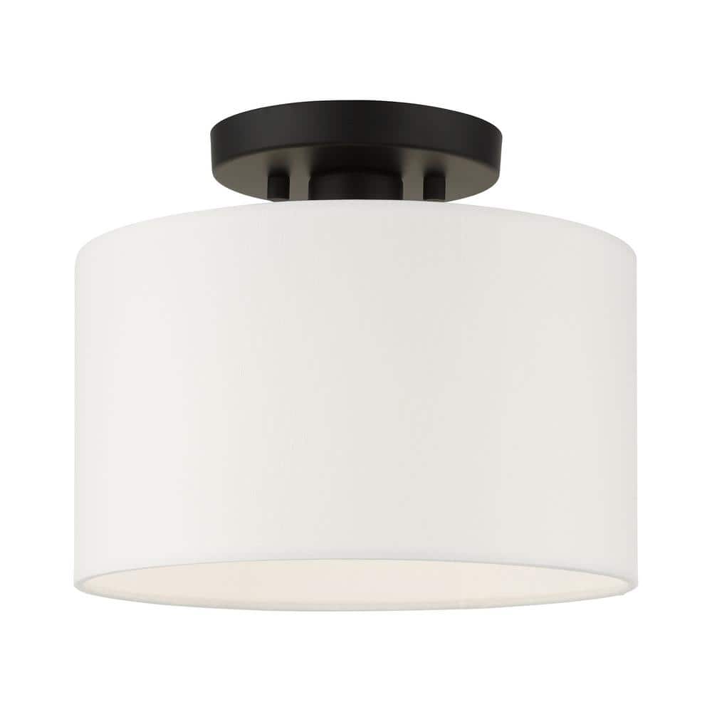 Mercury 10 in. 1-Light Black Semi Flush Mount with Off-White Fabric Shade price history on PriceWatchPro