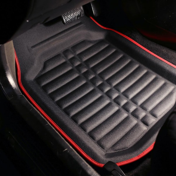 FH Group Red Black Faux Leather Liners Deep Tray Car Floor Mats with  Anti-Skid Backing - Full Set DMF14409REDBLACK - The Home Depot