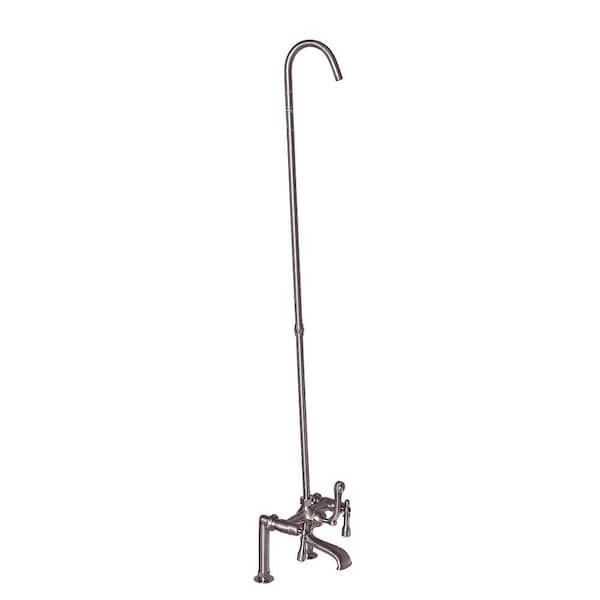 Barclay Products 3-Handle Rim Mounted Claw Foot Tub Faucet with Elephant Spout and Riser in Brushed Nickel