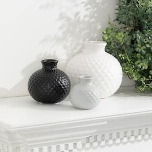 6.5", 4.5", and 3.5" White, Black and Gray Ceramic Low Ball Vase (Set of 3)