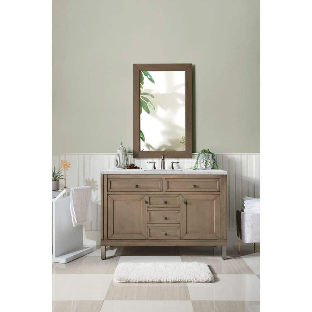 Chicago 48 in. W x 23.5 in. D x 33.8 in. H Single Bath Vanity in Whitewashed Walnut with Top Eternal Jasmine Pearl -  James Martin Vanities, 305V48WWW3EJP