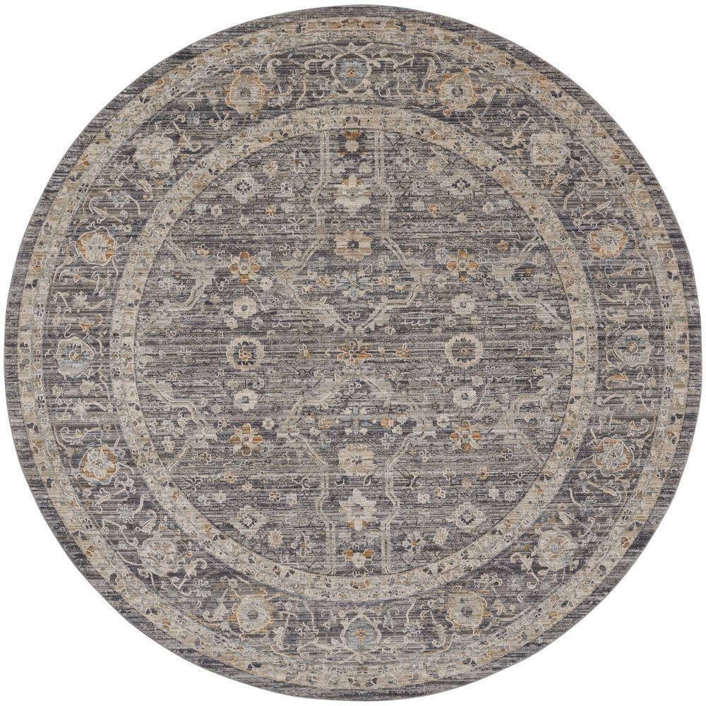 Nyle Slate Multicolor Round Bohemian Floral Rug