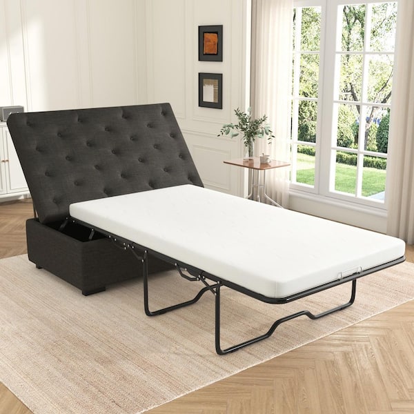 Harper & Bright Designs Convertible 49.6 in. Dark Gray Linen Upholstered Twin Size Sofa Bed with Memory Mattress and Button-Tufted Design