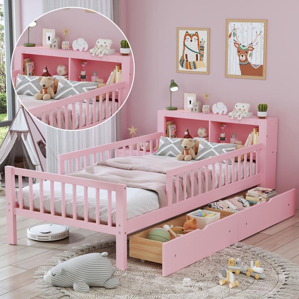 Harper & Bright Designs Pink Twin Size Kids Platform Bed with